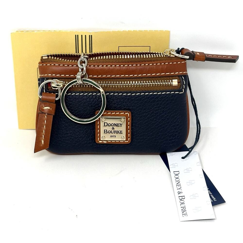 Dooney & Bourke Pebble Grain Coin Case Midnight Blue Zippered Pouch Key Ring - Picture 6 of 16